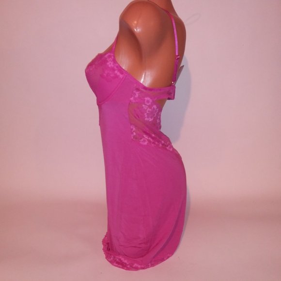 Victoria Secret Lingerie Chemise Slip Pink Lace Trim Solid Modal Underwire New W - Picture 7 of 16